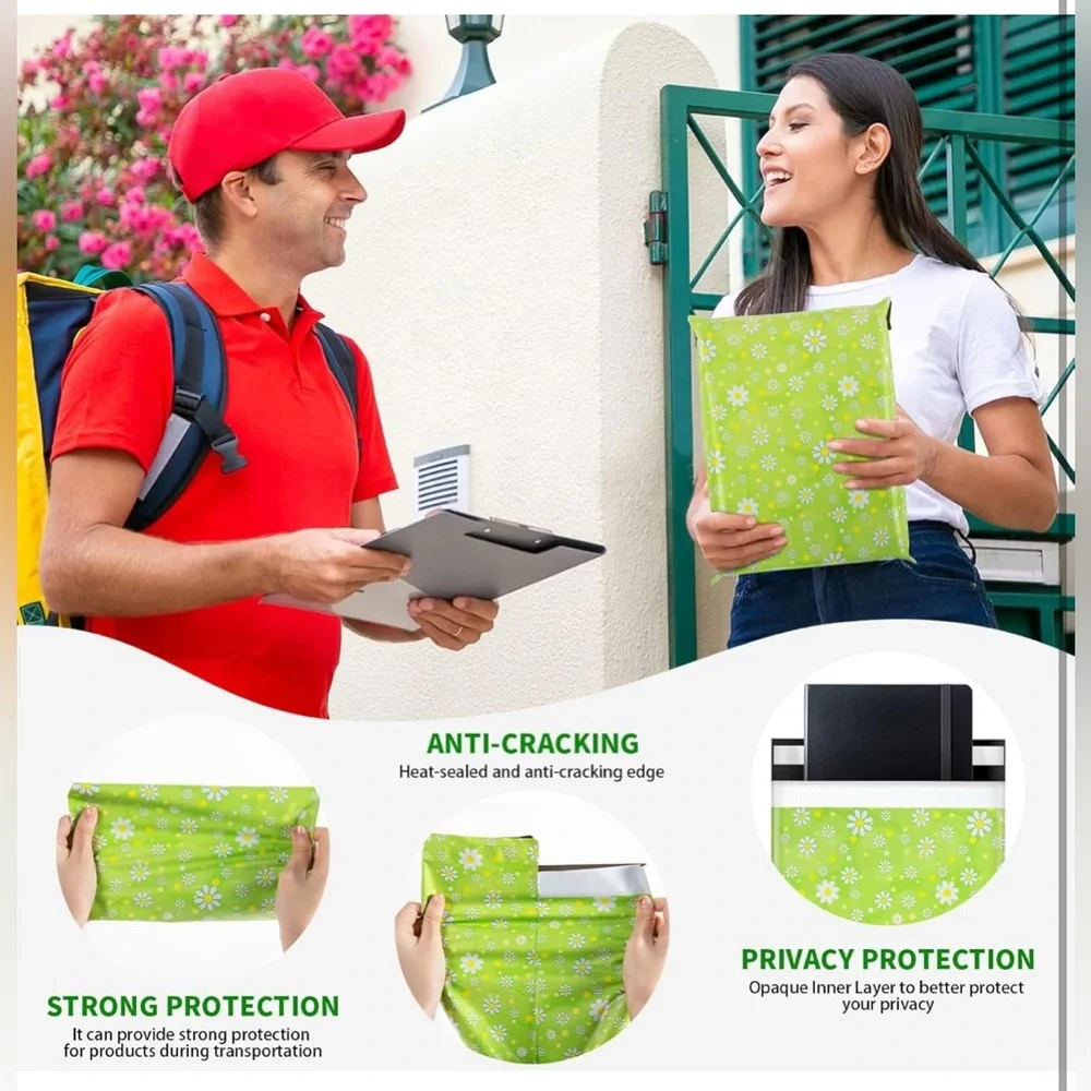 20- 10 x 13 large daisy light green poly bags for shipping
